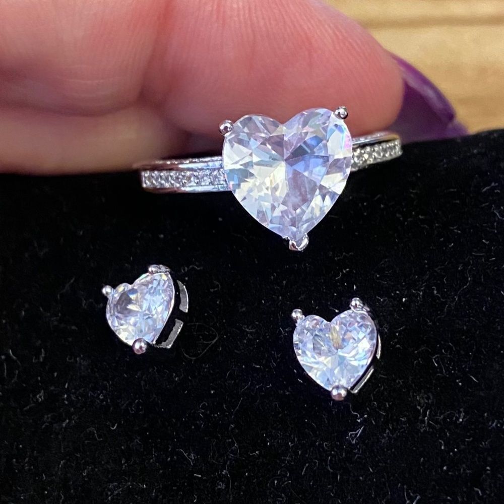 Sterling silver Heart Ring & Earring Set Size 9 - Picture 16 of 16